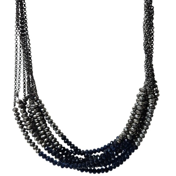 Elegant Layered Beaded Necklace Black Blue Faceted Beads Retro Fashion Jewelry - Picture 1 of 6